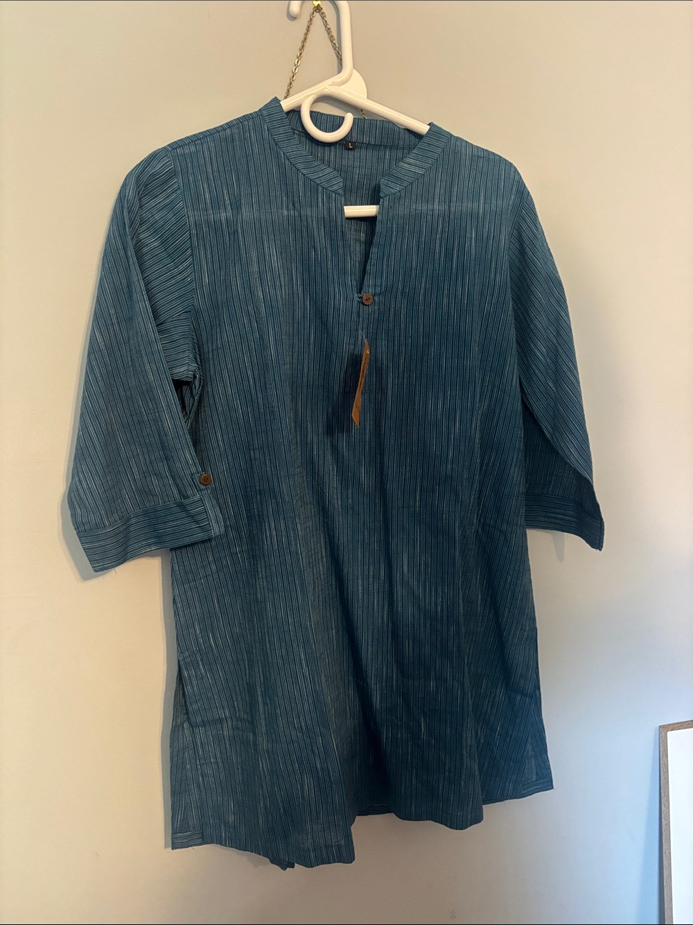 Women's Blue Stripe Mandarin Collar Tunic
